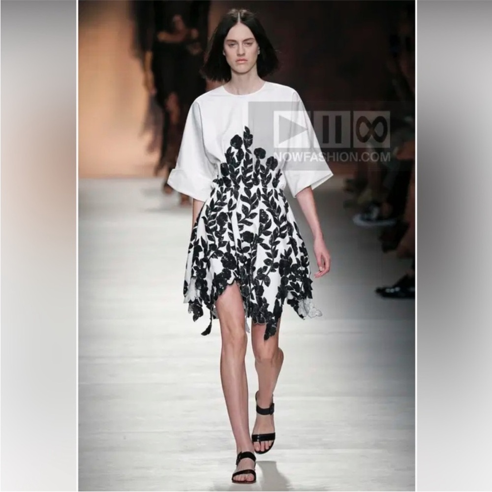 Blumarine White Dress with Black Floral Appliqué